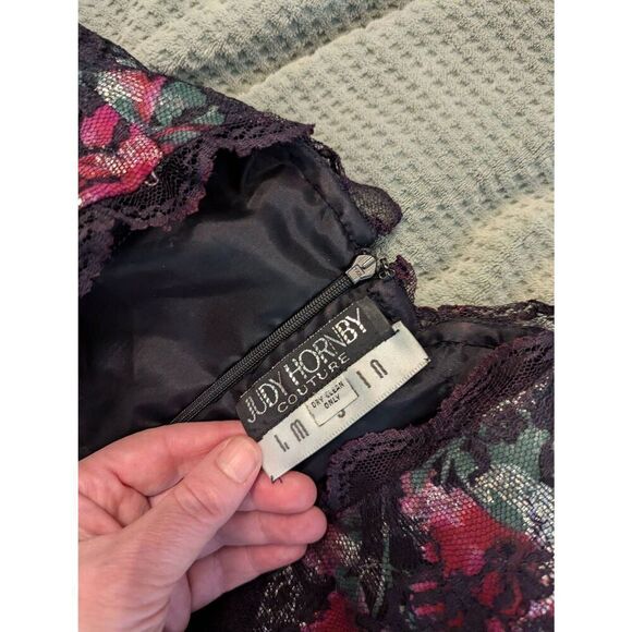 Vintage Judy Hornby Couture Women's Size m Black Pink Floral Lace Dress - Picture 5 of 8
